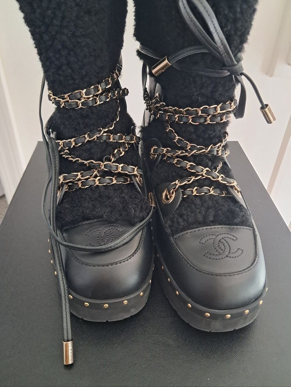 Chanel Boots Women's 38 Fur Leather Ski Luxury Designer Shearling Cozy - Picture 13 of 16